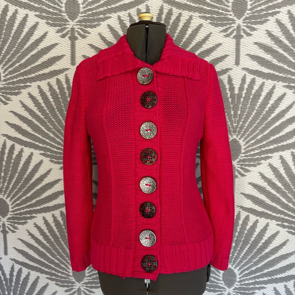 Pure Handknit Fresh Produce Pink Cotton Cardigan Sweater S/M NWT Boho Artisan